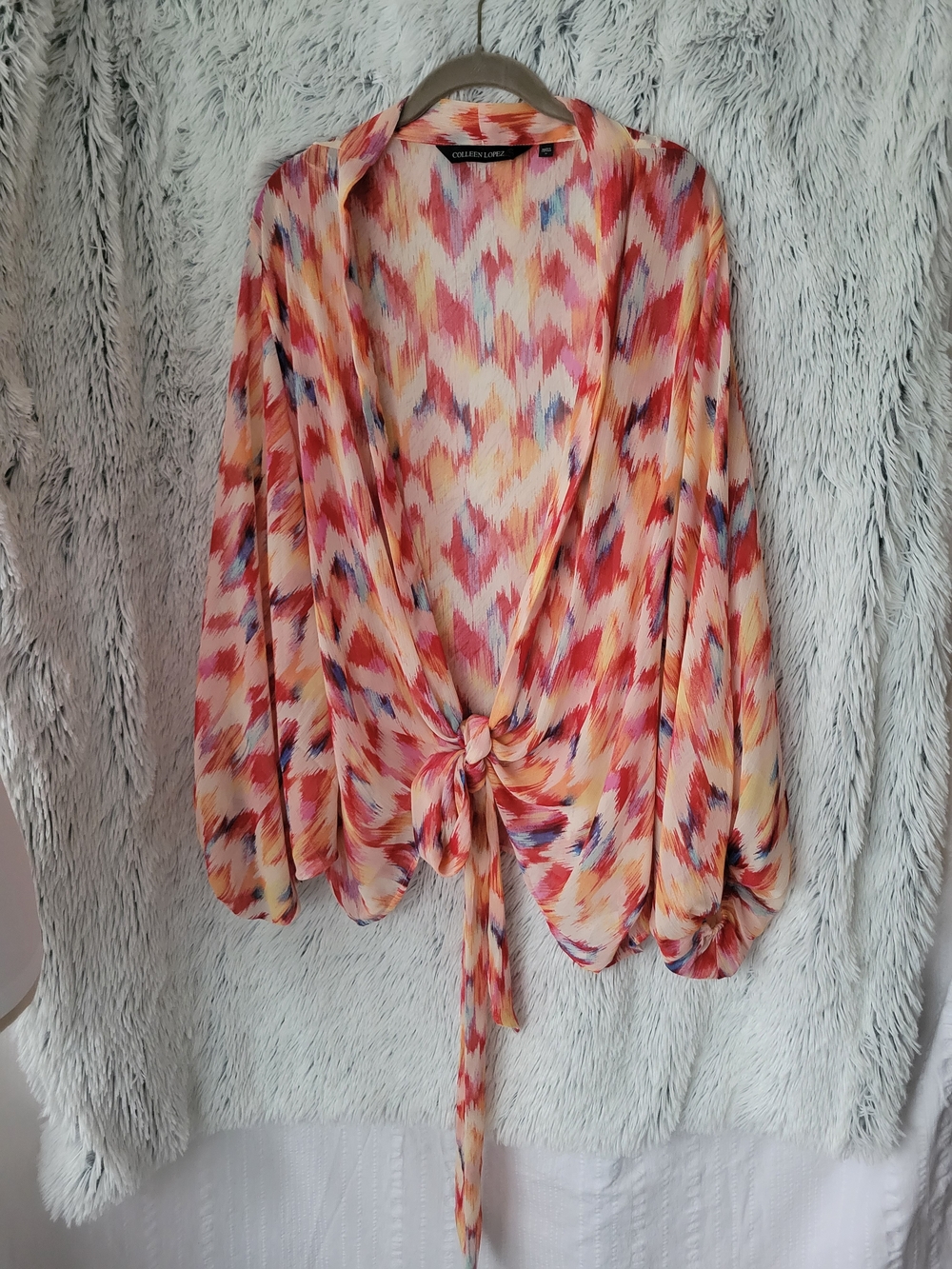 Colleen Lopez Coral, Pink & Blue Ikat Tie-Front Blouse